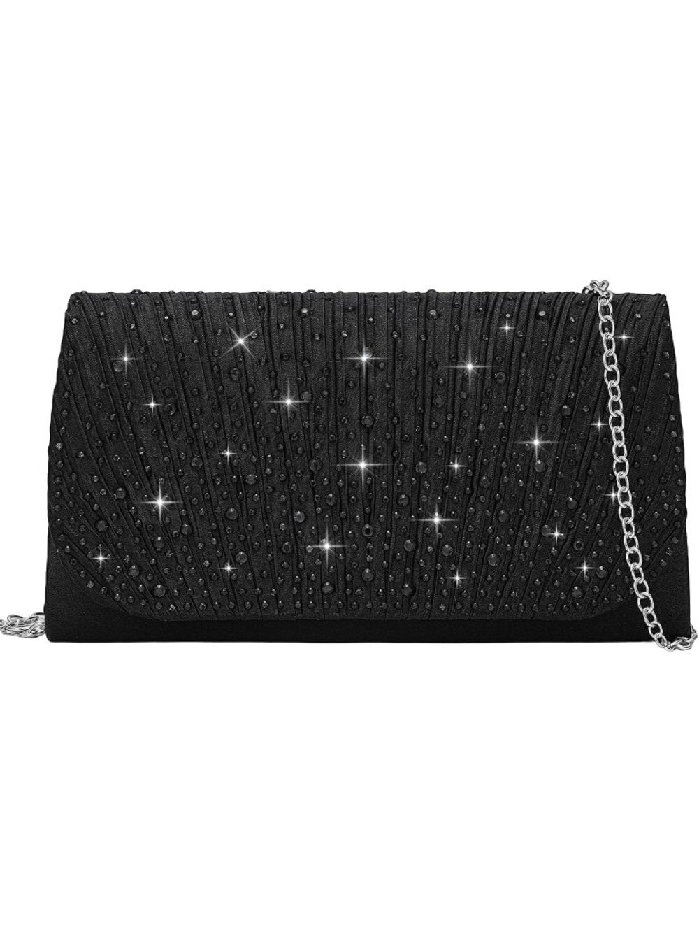 Women's Black Envelope Glitter Rhinestone Clutch Purse Handbags Prom Evening Bag